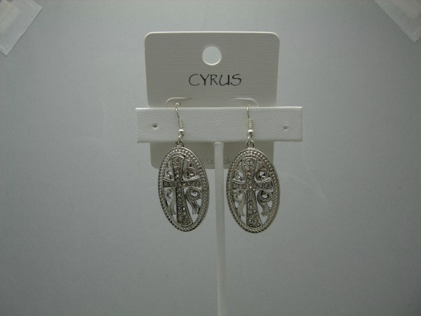 Silver Tone Earring w/ Cross